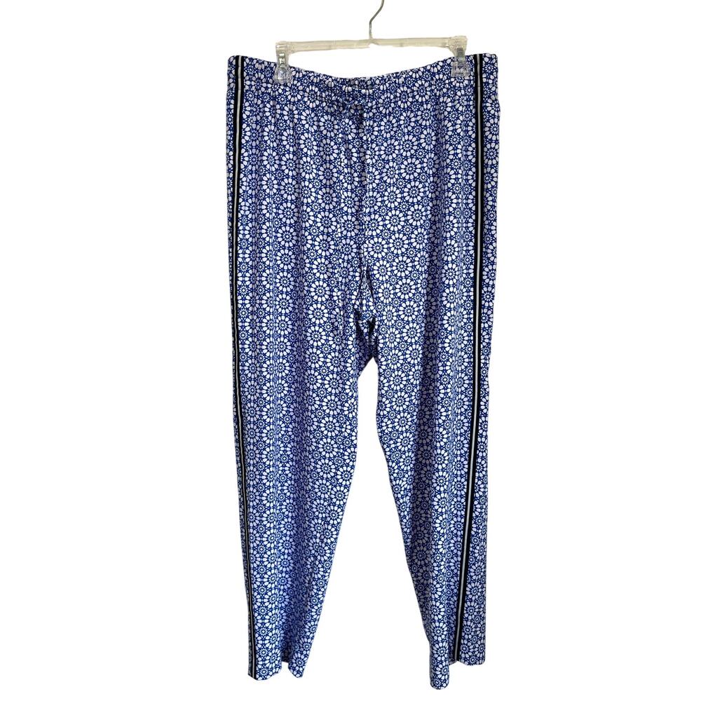 Talbots Blue Geometric Print Drawstring Ankle Pants Casual Size L